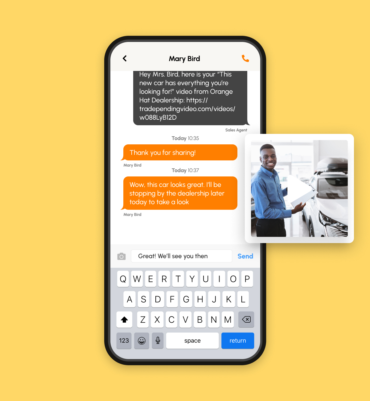 Salesperson sending personalized video through CRM integration